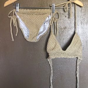 Gold Victoria’s Secret gold crochet string bikini